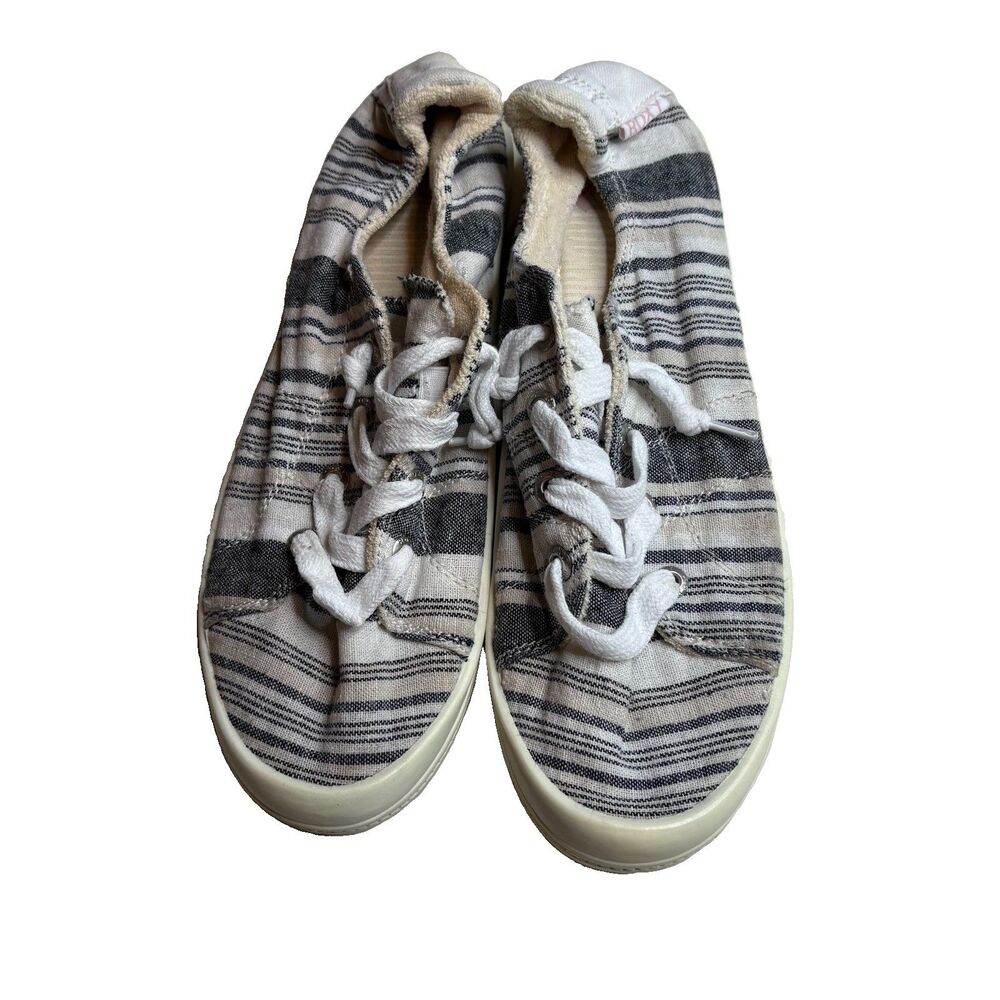 Roxy Blue Stripped Slip On Sneakers Casual Shoes Elastic Heel Size 9.5 Womens